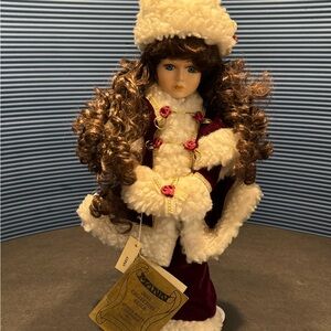 Charming Winter Doll with Burgundy and Cream Outfit